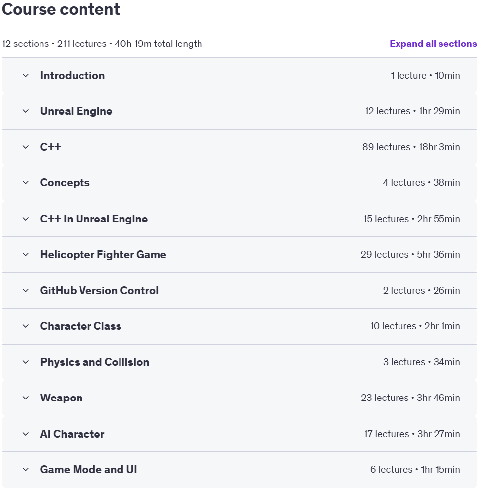 Course topics · Udemy — Unreal Engine C++: Create Helicopter-Bot & AI Shooter 2025-4