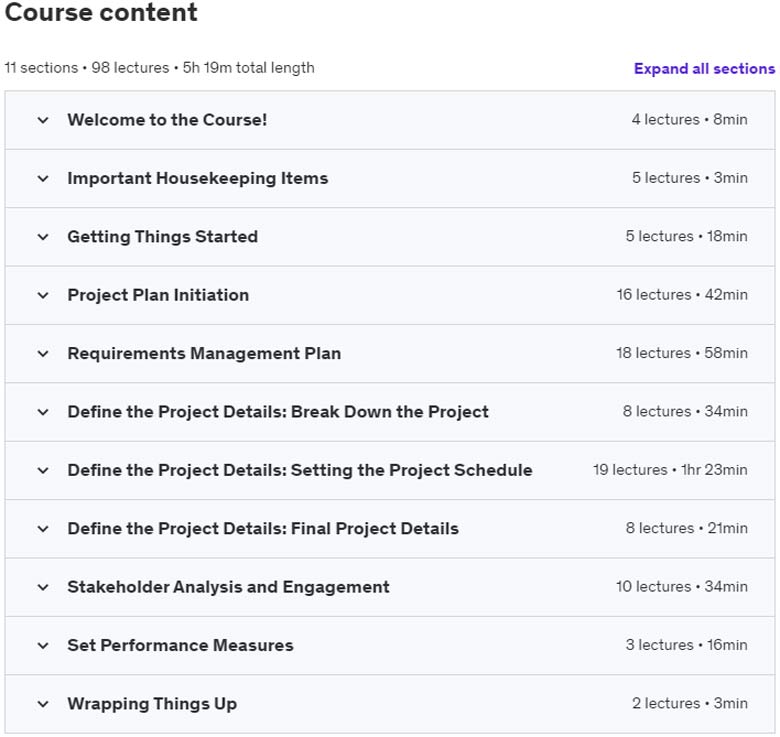 Course topics · Udemy — Plan the Project as a Business Analyst – IIBA Endorsed 2021-3