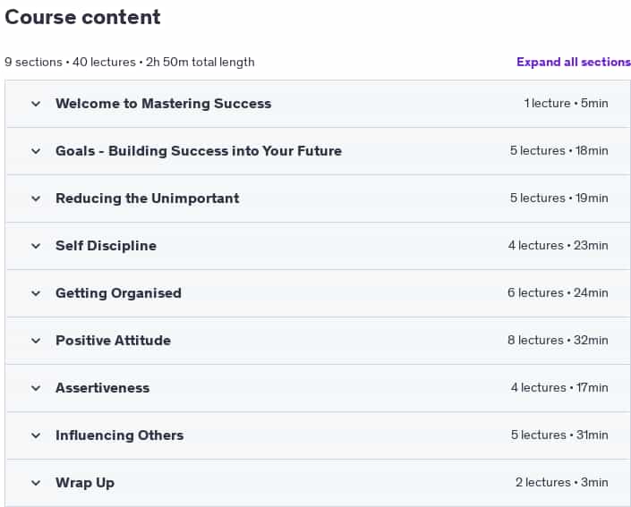 Course topics · Udemy — Mastering Success: Achieve Happiness, Wealth & Health 2024-6