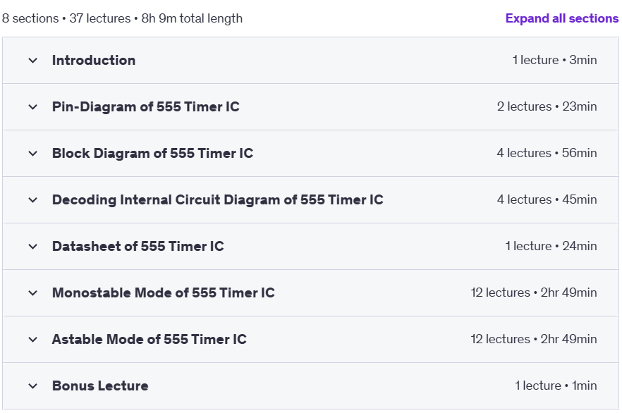 Course topics · Udemy — 555 Timer IC Hands-On Circuit Design & Simulation in LTSpice 2024-12