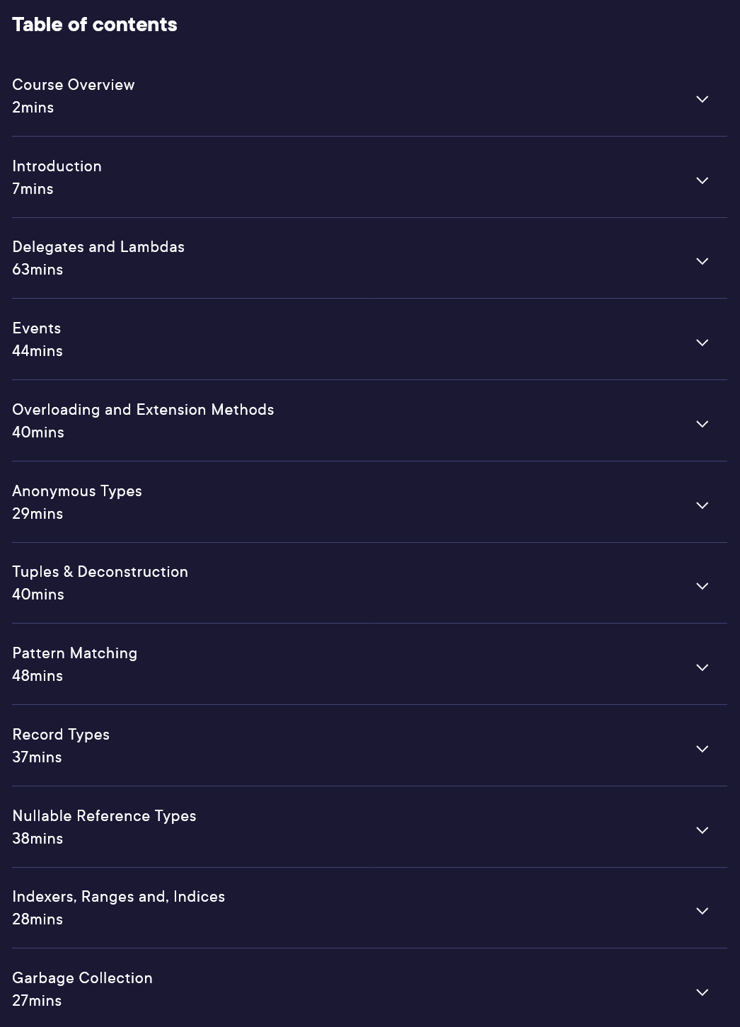 Course topics · Pluralsight — C# 10 Advanced Language Features 2022-3