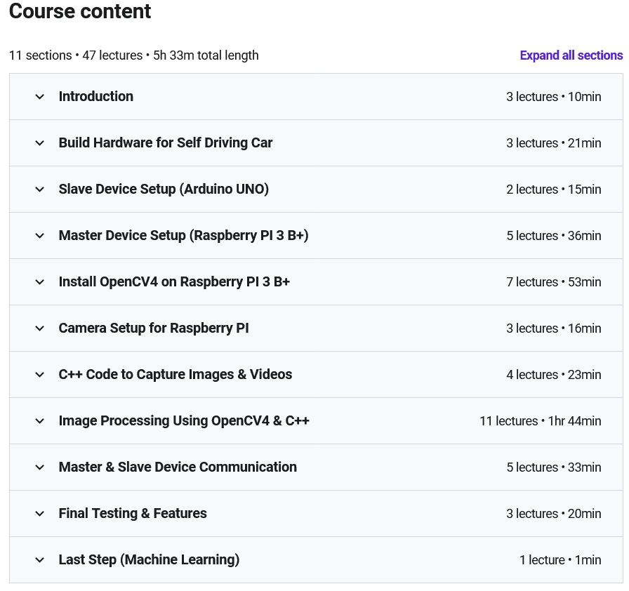 Course topics · Udemy — Build your Own Self Driving Car| [Course 1 & Course 2] 2020-6