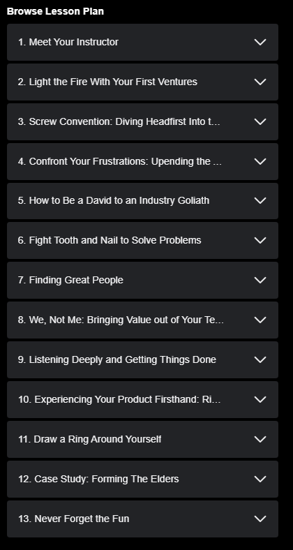 Course topics · MasterClass — Richard Branson Teaches Disruptive Entrepreneurship 2022-8