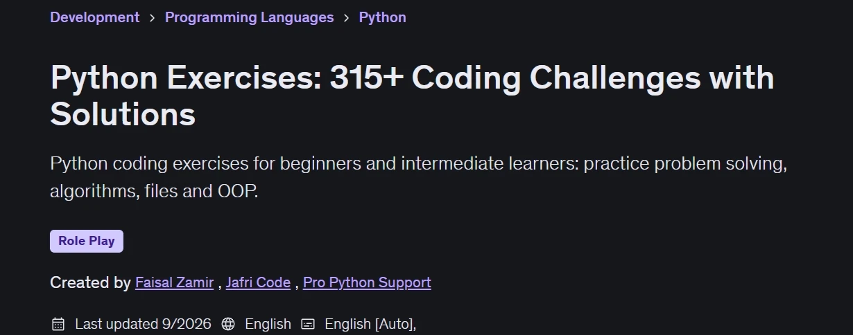 Pictures · Udemy — Python Exercises: 315+ Coding Challenges with Solutions 2026-2