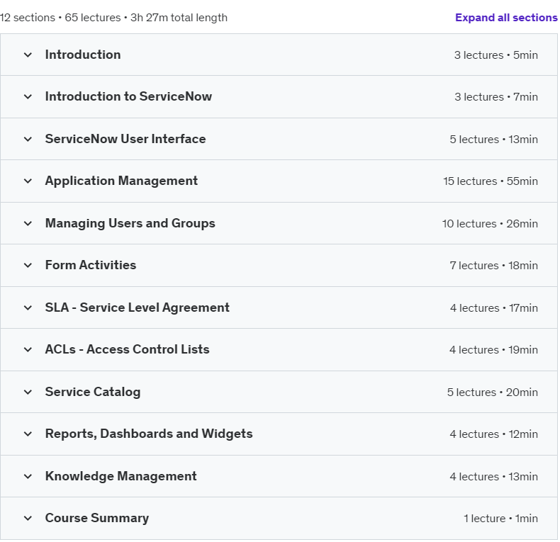Course topics · Udemy — ServiceNow Administration: A Comprehensive Guide 2024-10