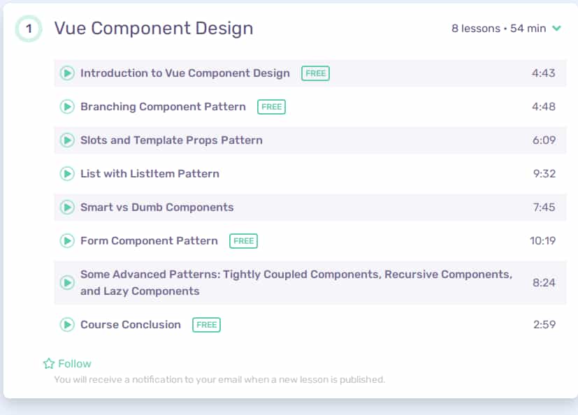 Course topics · Vueschool – Vue Component Design Master Scalable Vue.js Patterns 2025-2