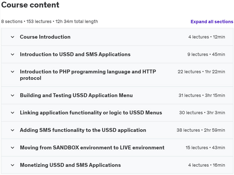Course topics · Udemy — Building and Testing USSD and SMS Applications 2021-6