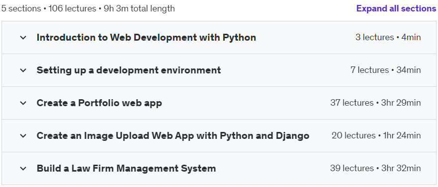 Course topics · Create Web Applications with Python, Django, and PostgreSQL 2024-2