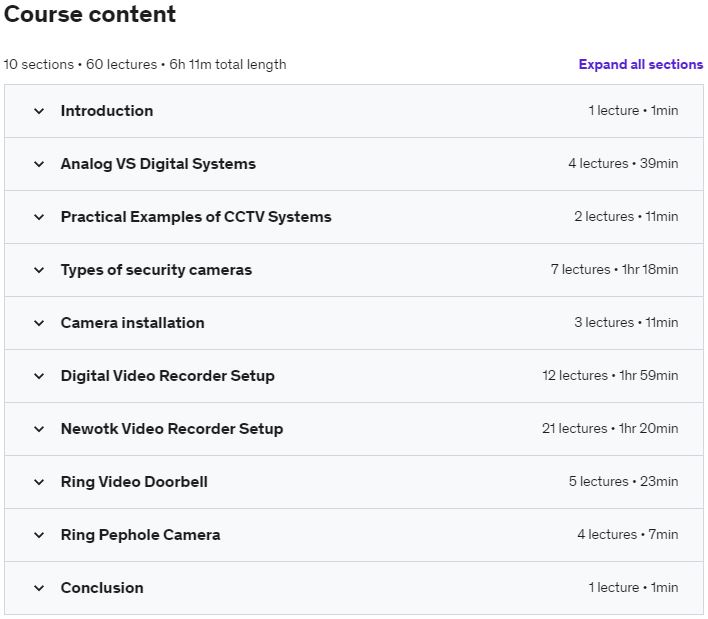 Course topics · Security Camera Systems (For beginners) 2021-1