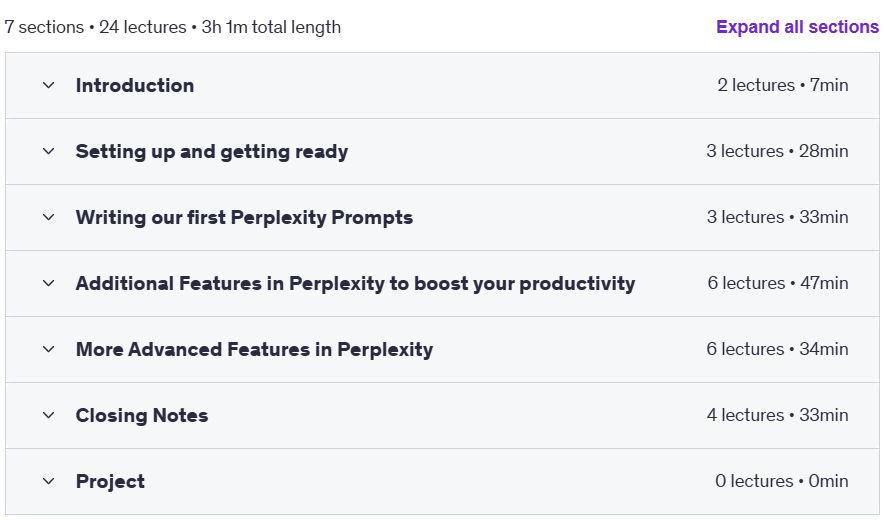 Course topics · Perplexity AI Masterclass – A Gen-AI Certification Course 2025-8
