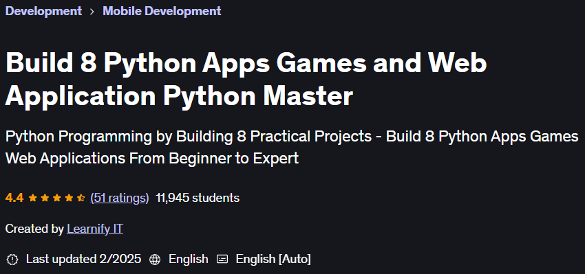 Pictures · Build 8 Python Apps Games and Web Application Python Master 2025-2