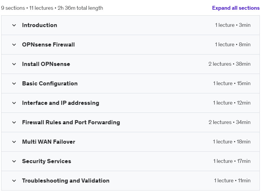Course topics · Udemy — Master OPNsense Firewall Part 1 2019-7