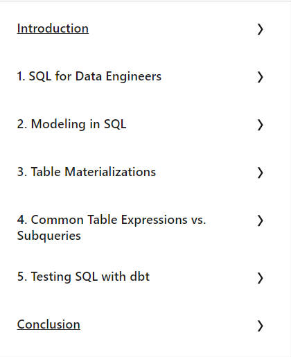 Course topics · Data Engineering: dbt for SQL 2023-9