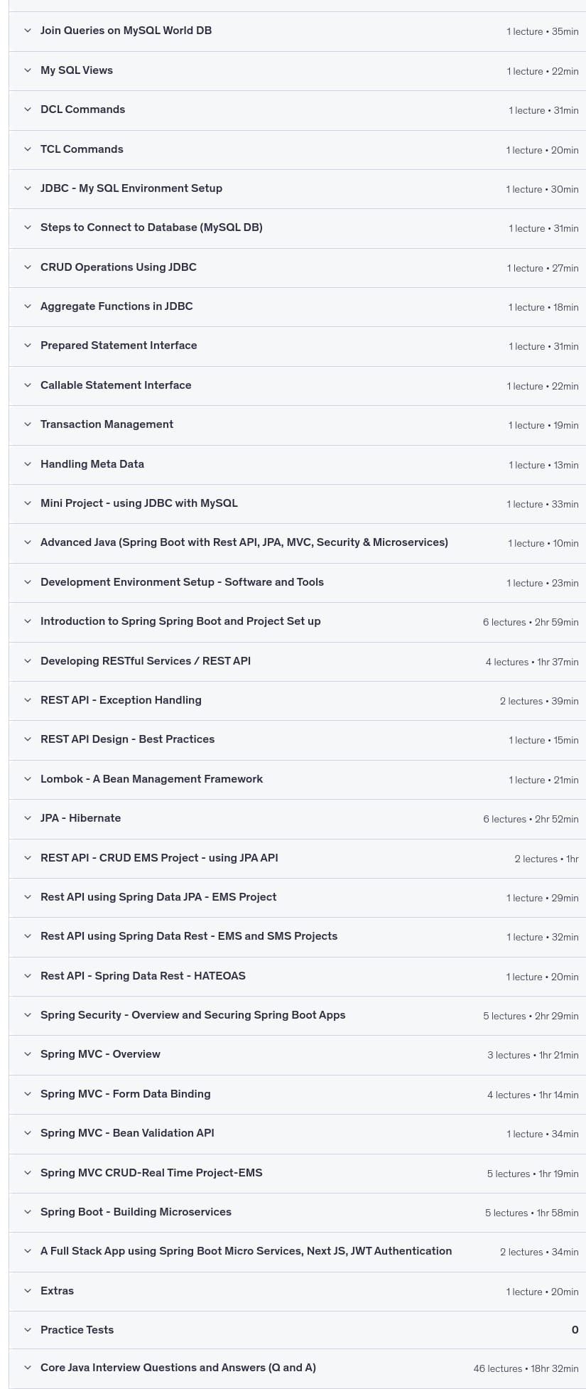 Sujets du cours · Mastering Java + Spring Boot: REST APIs et Microservices 2026-6