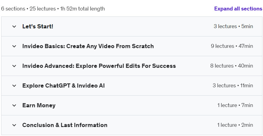 Course topics · Udemy — Invideo AI: From Zero to Hero in AI-Powered Video Creation 2024-7