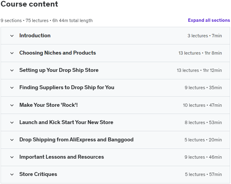 Course topics · Build a Dropshipping Empire From Scratch [Proven Blueprint] 2021-11