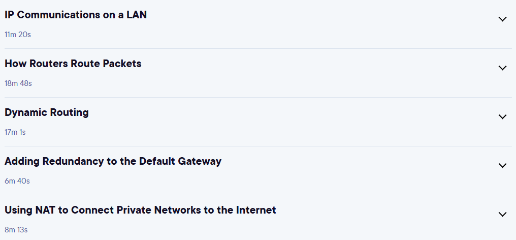 Course topics · Pluralsight — Networking Concepts: IP Routing for CompTIA Network+ 2024-8