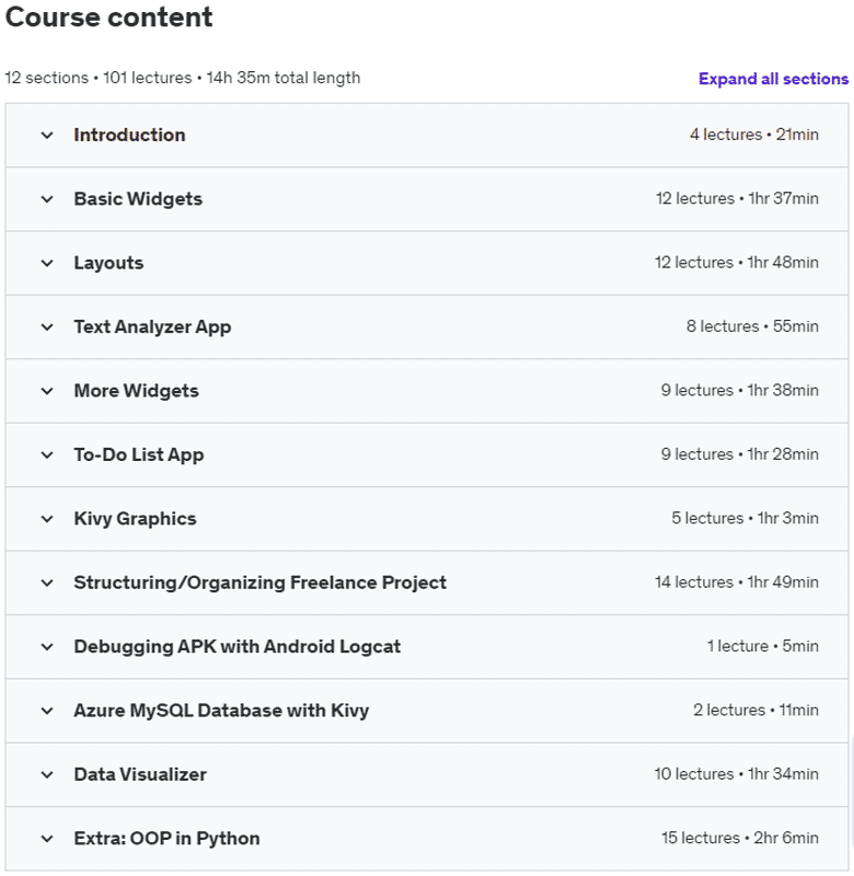 Course topics · Complete Python Kivy course from Scratch | APKs with Python 2023-5