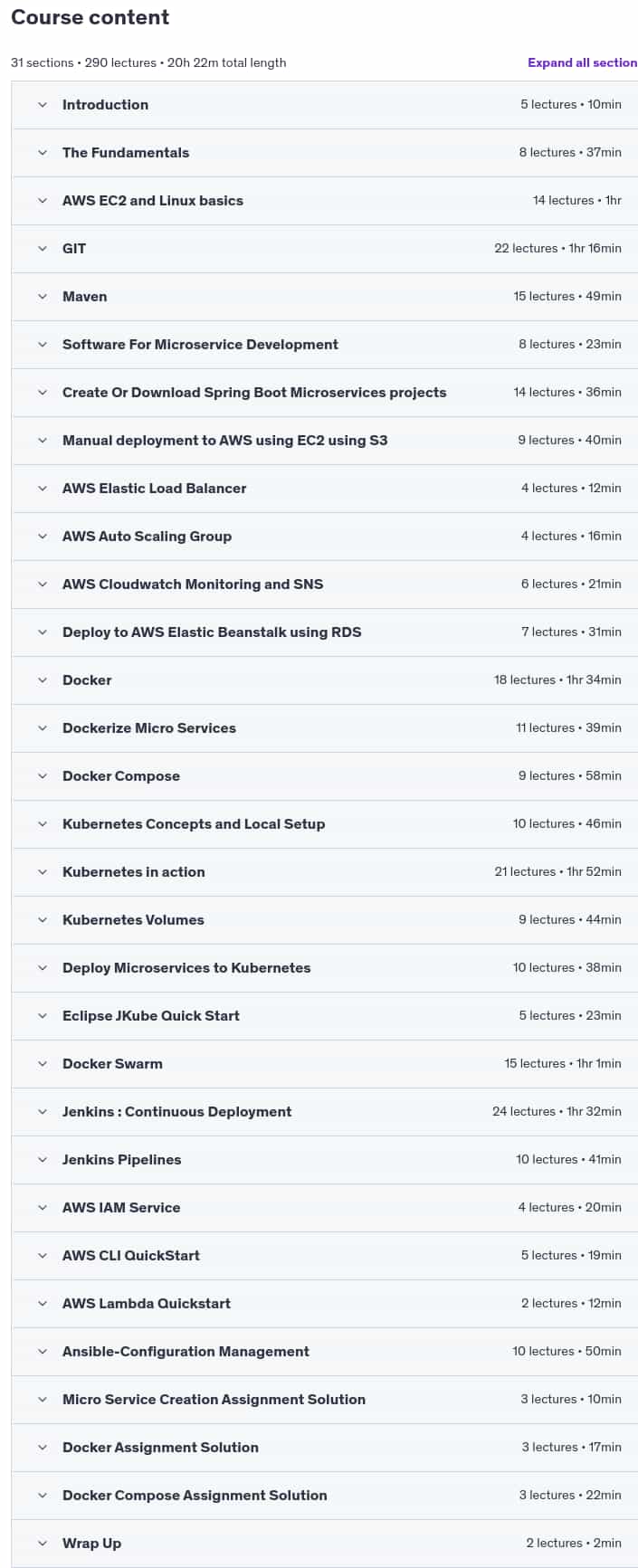 Course topics · Devops Tools and AWS for Java Microservice Developers 2025-3