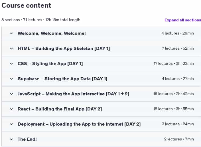 Course topics · Udemy — Crash Course: Build a Full-Stack Web App in a Weekend! 2024-11