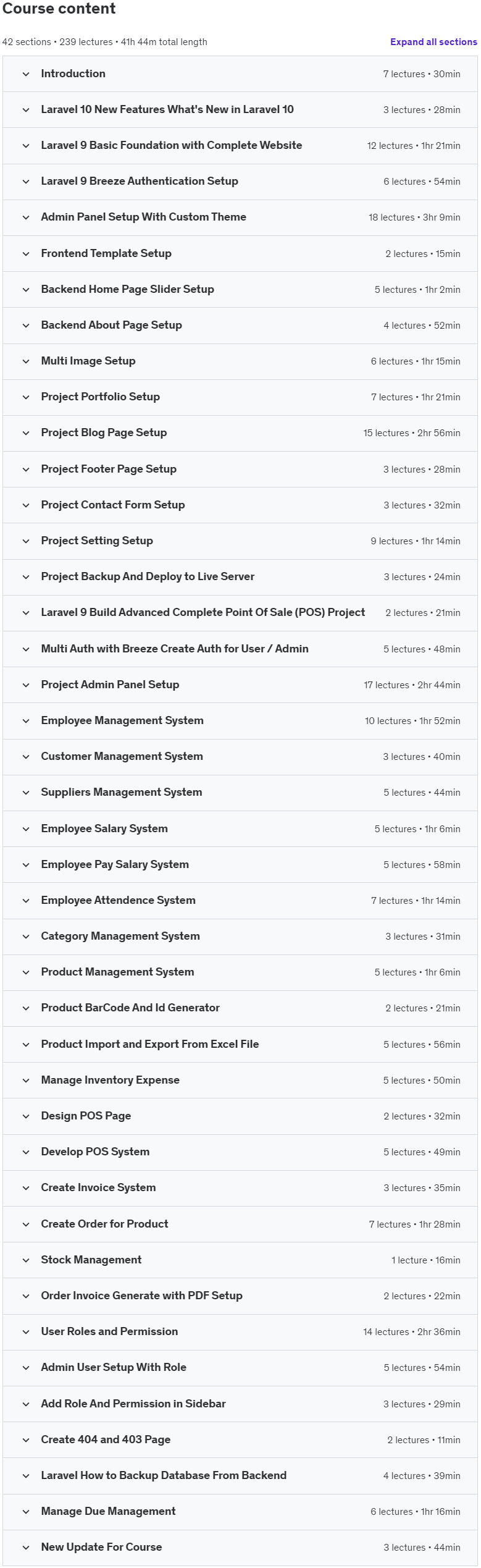 Course topics · Laravel 9 Build Advanced Complete Point Of Sale Project A-Z 2024-3