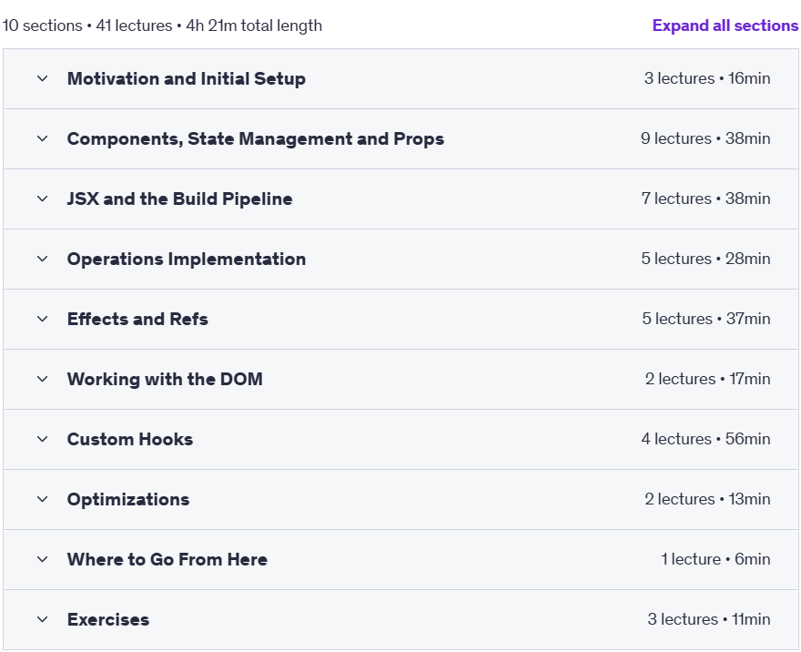 Course topics · Udemy — An In-depth Introduction to React 2025-6