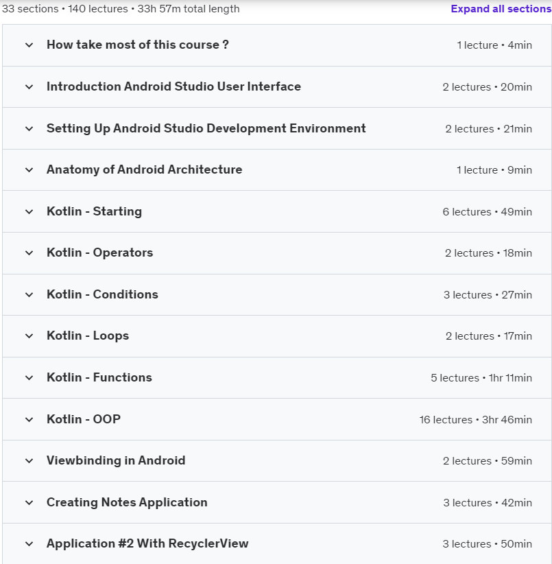 Course topics · Android App Development in 34 Hours : MobDevOps+ Android 13 2023-2