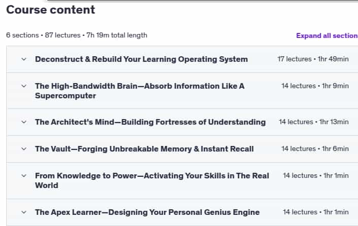 Course topics · Udemy — Learning How to Learn Masterclass: Learn Anything 10x Faster 2025-7