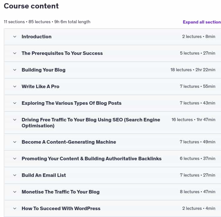 Course topics · Make Money Blogging in 2025 – Build, Grow & Monetise A Blog 2025-4