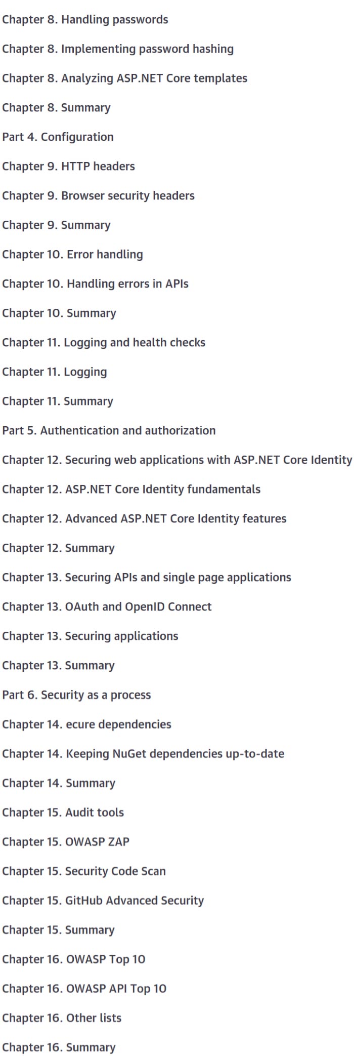 Course topics · Oreilly — ASP.NET Core Security, Video Edition 2022-7