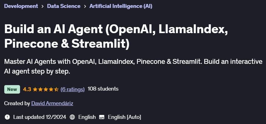Pictures · Udemy — Build an AI Agent (OpenAI, LlamaIndex, Pinecone & Streamlit) 2024-12