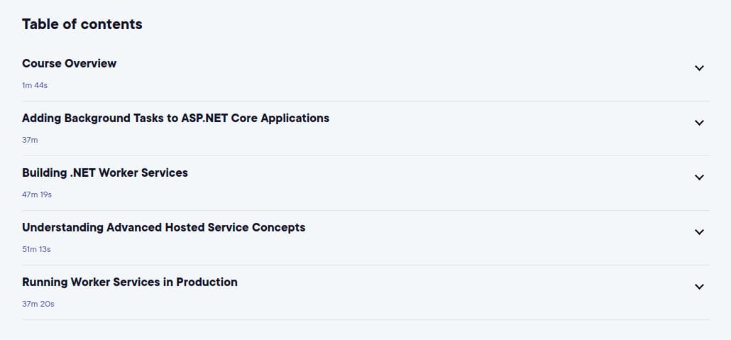 Temas del curso · Creación de servicios de fondo en ASP.NET El núcleo y .NET 2024-5