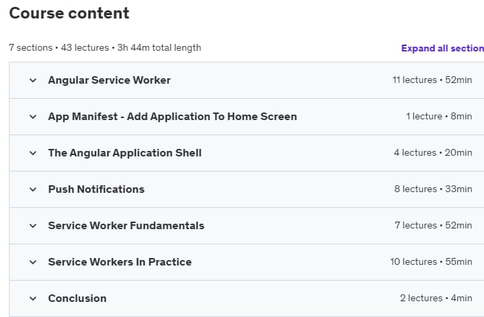 Course topics · Angular Progressive Web Apps (PWA) MasterClass & FREE E-Book 2024-1