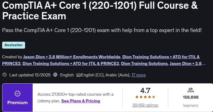 الصور · CompTIA A + Core 1 (220-1201- دورة كاملة وممارسة الامتحان 2025-12