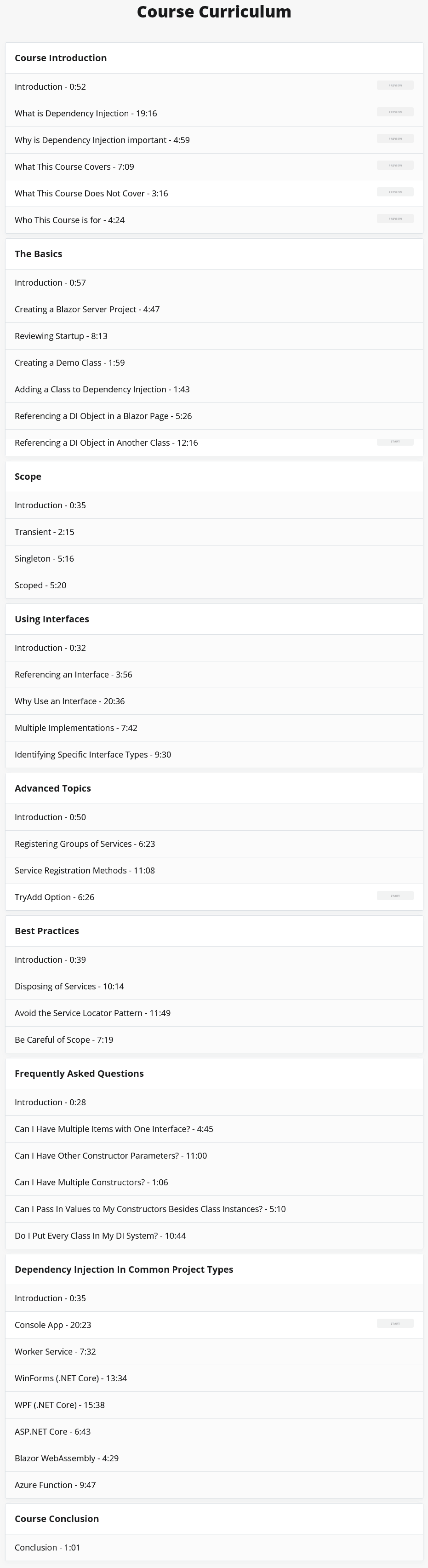 Course topics · iamtimcorey (TimCorey) – .NET Core Dependency Injection In Depth 2021-9
