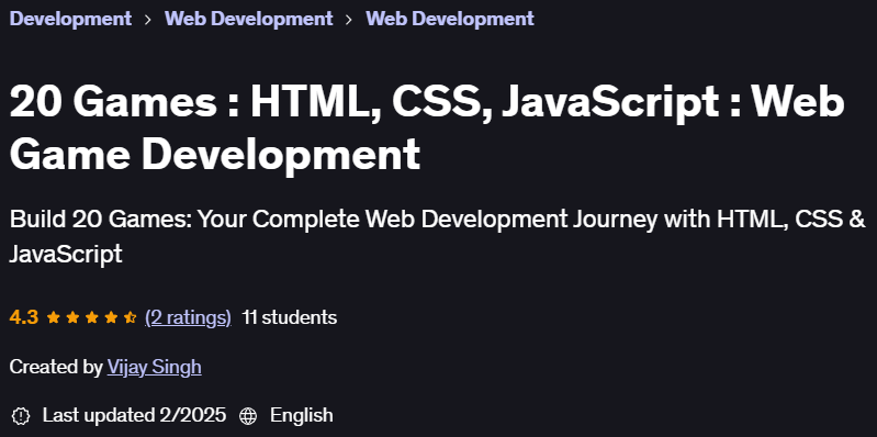 Pictures · 20 Games : HTML, CSS, JavaScript : Web Game Development 2025-2