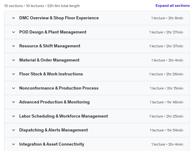 Course topics · Udemy — SAP DMC (Digital Manufacturing Cloud) Training 2024-11