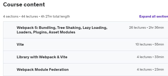 Course topics · Udemy — Webpack 5 and Vite: A New Way to Learn – Active Thinking 2022-9