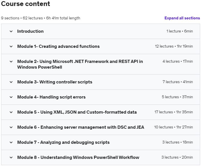 Course topics · Udemy — Course 8: PowerShell- Advanced Administration of Server 2019 2019-12