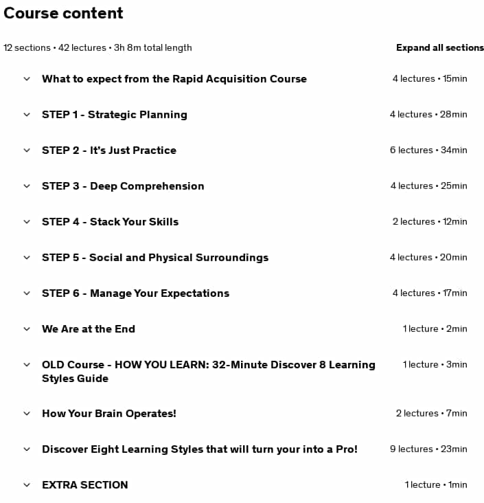 Course topics · Udemy — 10X SKILL UP Fast: Cut Your Learning Time in Half PLAYBOOK 2025-4