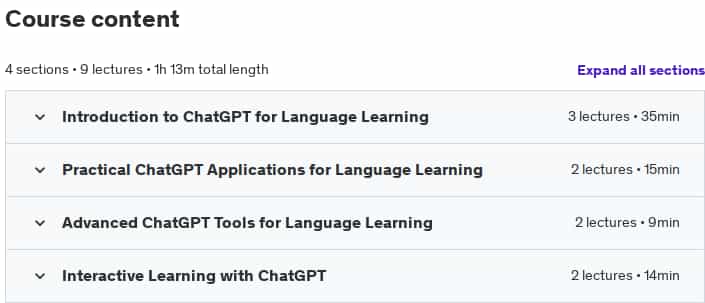 Course topics · Language Learning with ChatGPT: Master any Language Fast! 2024-12