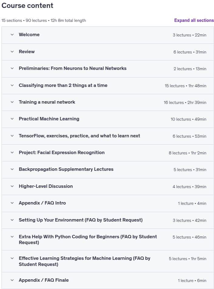 Course topics · Data Science: Deep Learning and Neural Networks in Python 2025-11