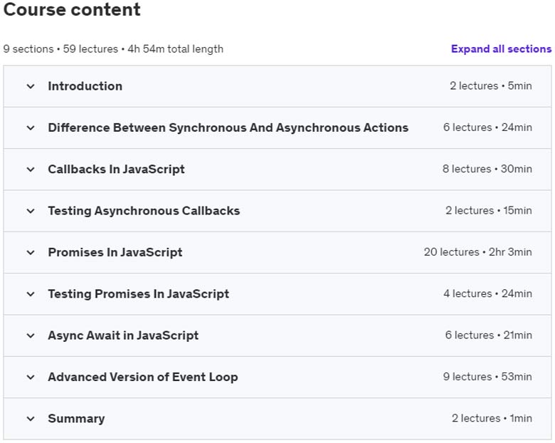 Course topics · Asynchronous JavaScript: Promises, Callbacks, Async Await 2023-1