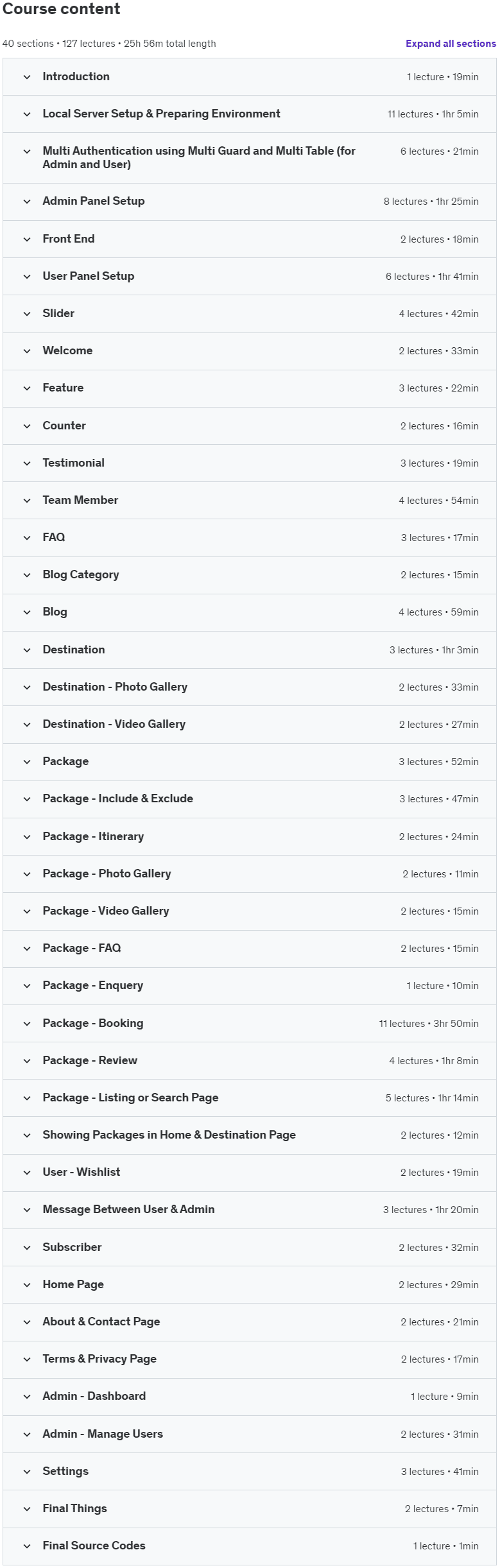 Course topics · Laravel 11 – Making a Complete Travel Agency Website (2024) 2024-8