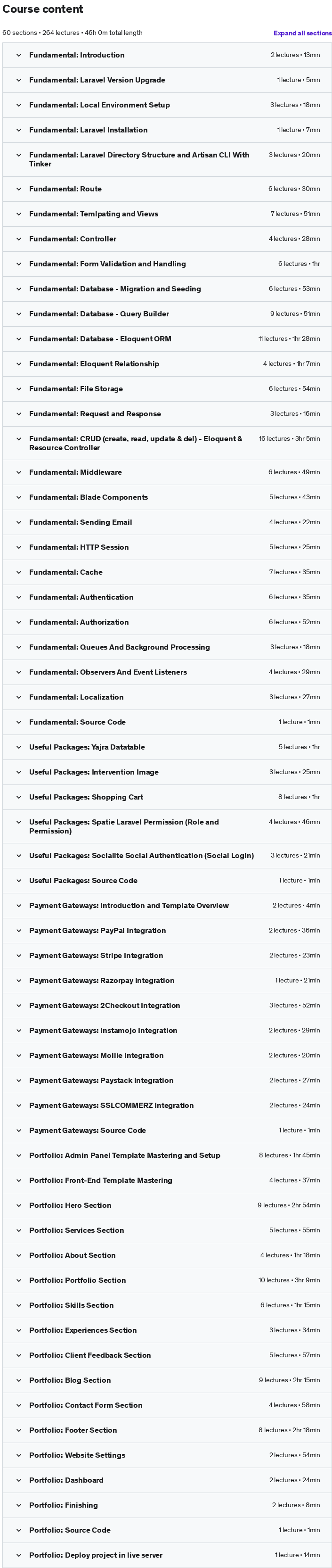 Course topics · Udemy — Laravel – Build Complete Portfolio Website (2024) 2023-3