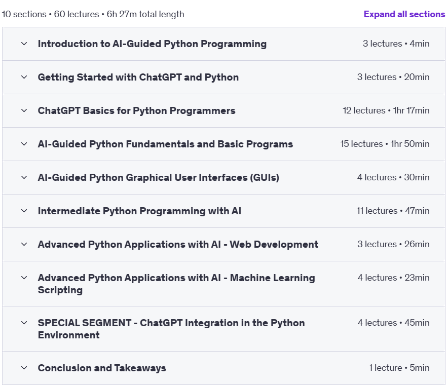 Course topics · ChatGPT Python Programming: AI Guided Code Mastery 2024-12
