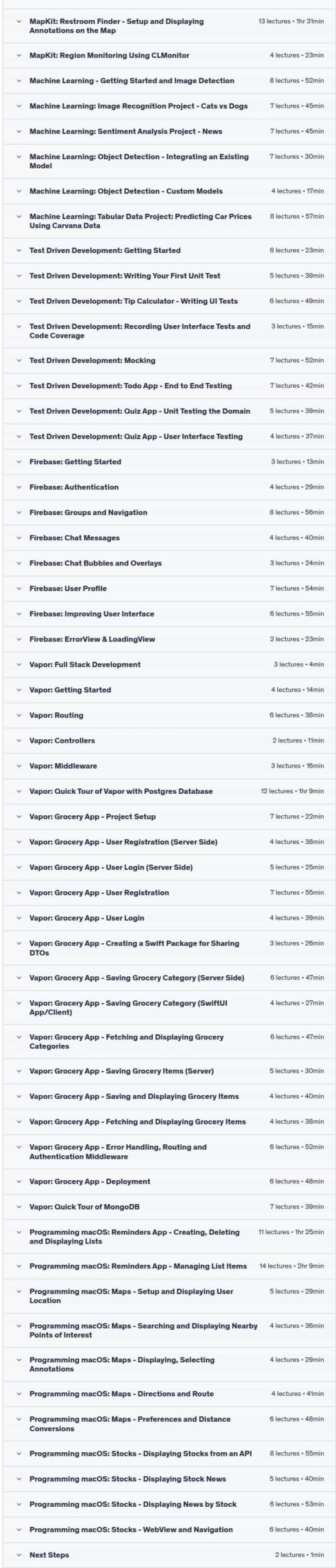 Course topics · The Ultimate 70+ Hours iOS Development Bootcamp 2025-7