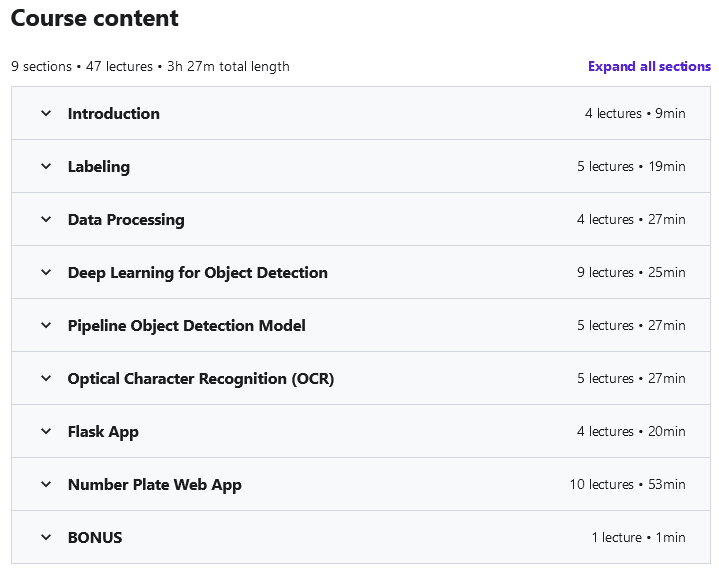 Course topics · Automatic Number Plate Recognition, OCR Web App in Python 2021-4