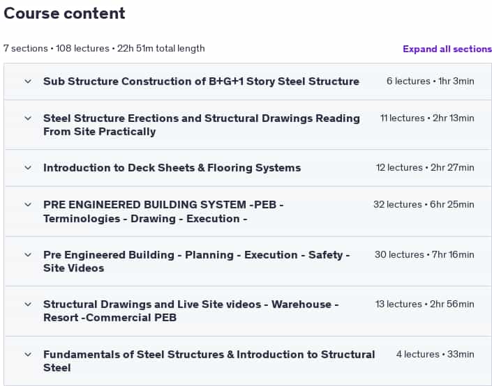 Course topics · Udemy — PEB & Steel Structure Masterclass for Site Engineers 2025-7