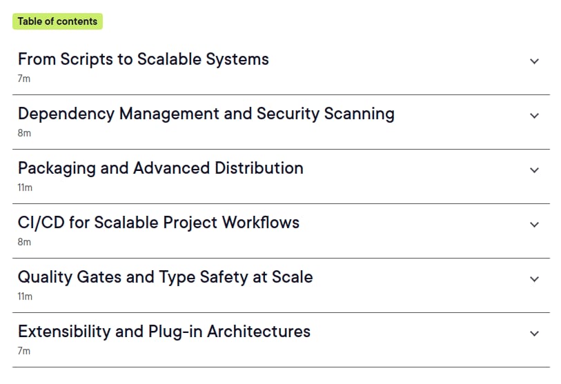 Course topics · Python: Structuring Larger Projects with Modern Packaging 2026-1